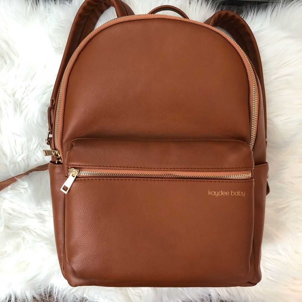 Brown leather diaper backpack